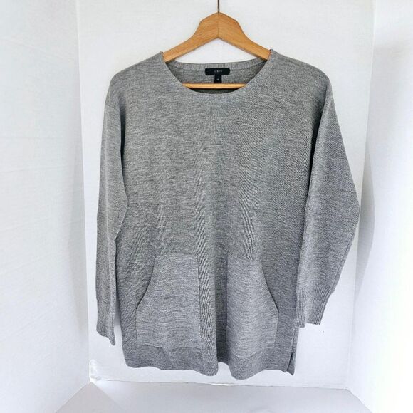 J. Crew Merino Wool Tunic Sweater | Gray Pullover w/ Pockets Women’s XS EUC - Picture 3 of 10